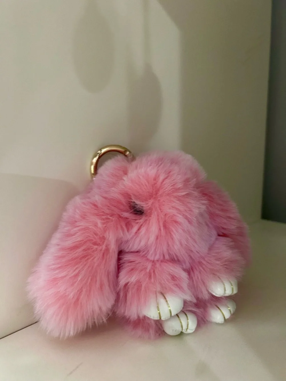 Bag Charm Bunny Pink Faux Fur Pom Pom Keychain - Picture 2 of 2